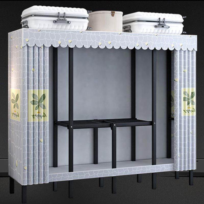 Metal and Fabric Wardrobe Industrial Style Bedroom Rectangular Wardrobe Closet