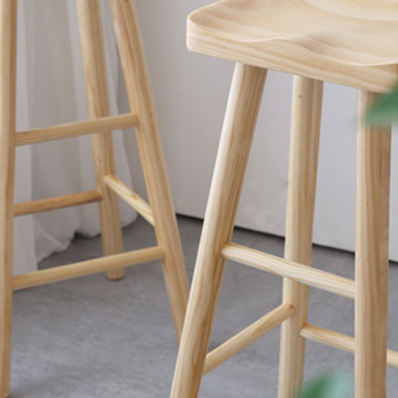 Industrial Backless Armless Counter Stool Pine Wood Bar Stool with Pedal for Milk Tea Shop