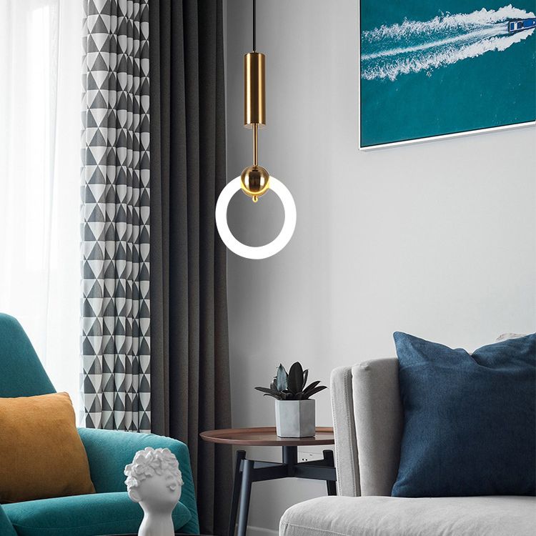 Gold Round Shape Pendant Lamp Modern Minimalist LED Hanging Lamp for Dining Table