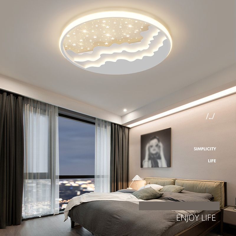 Round Flush Mount Light Modern LED Ceiling Light Fixture with Metal Shade for Bedroom