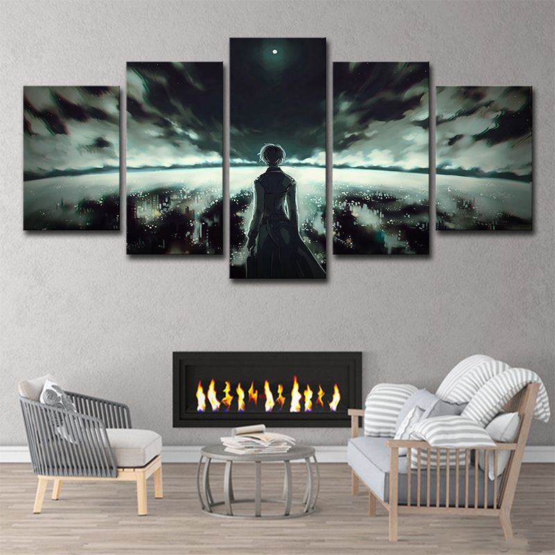 Green Fantasy Wall Art Boy and Night Cityscape Kids Multi-Piece Canvas for Room