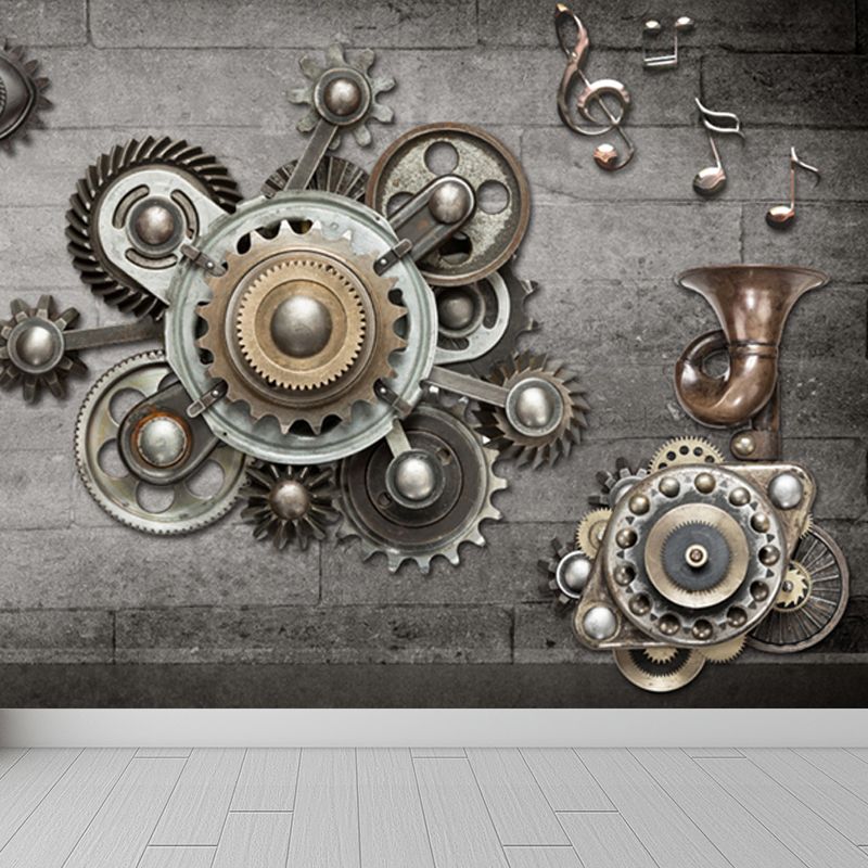 Industrial Style Teenagers Mural Decor Metal Spur Gear Pastel Color Wall Covering