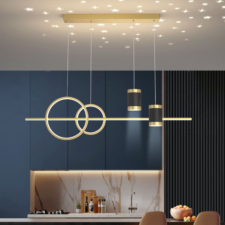 Idées d'éclairage d'île linéaire Pendentif îlot de cuisine en métal moderne