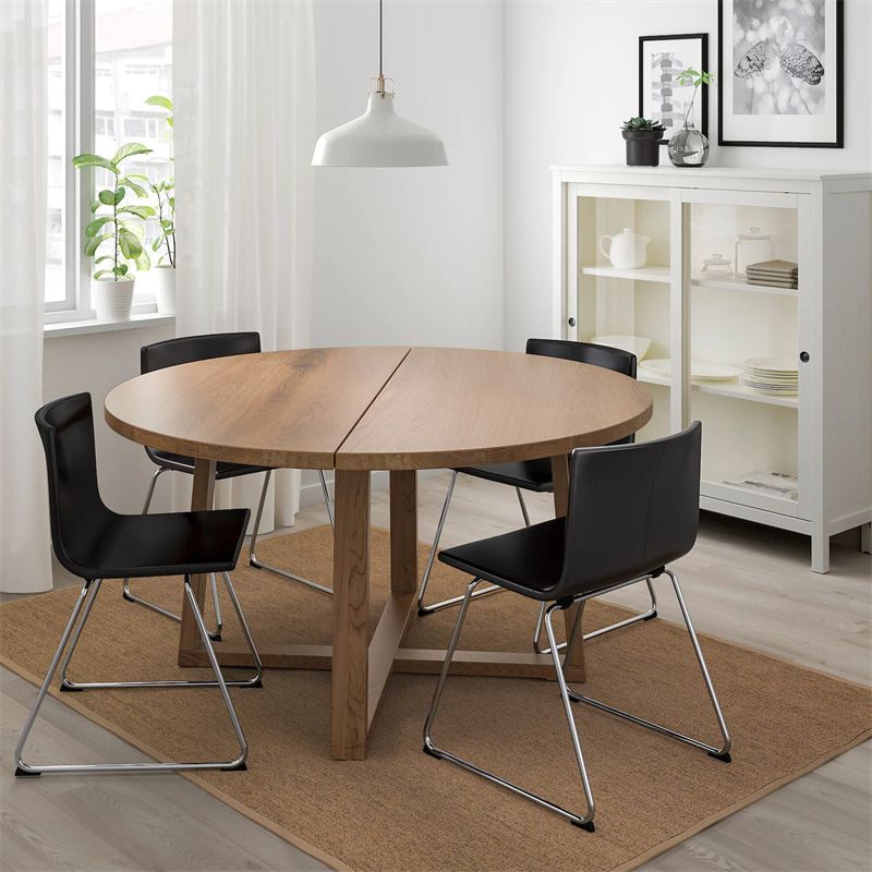 Contemporary Style Dining Table Solid Wood Round Natural Dinner Table for Home Kitchen