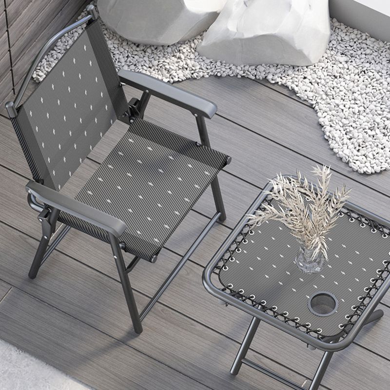 Modern 3 Pcs Bistro Set Metal Square Dining Table Set in Black