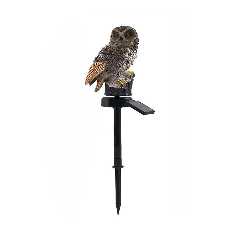 Owl Resin Solar LED Path Light Modern Brown/White LED Ground Plug Lamp for Outdoor Courtyard