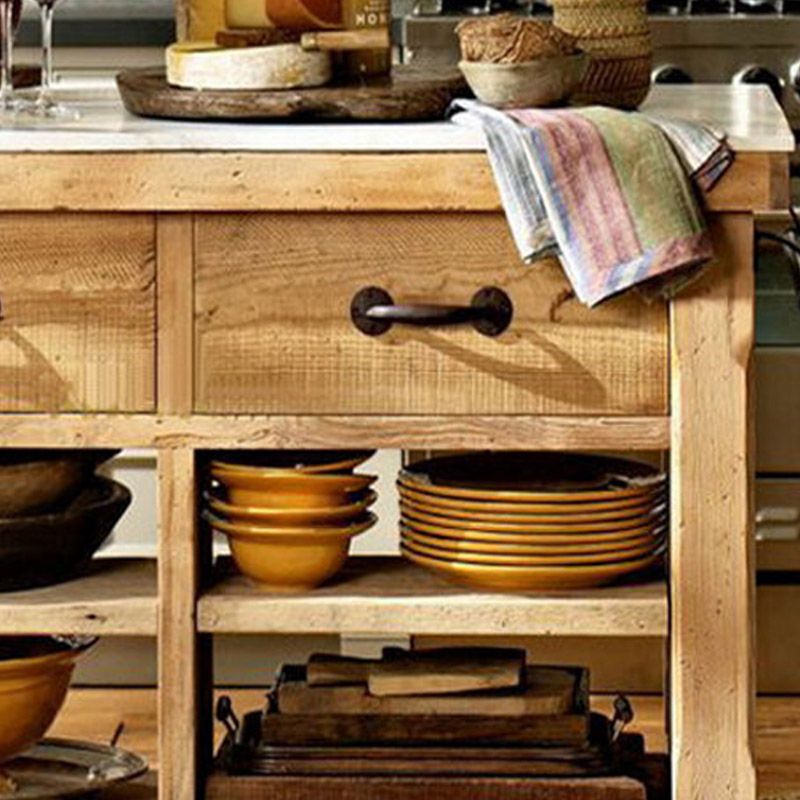 Modern Kitchen Island Table Dining Room Prep Table with Open Shelves
