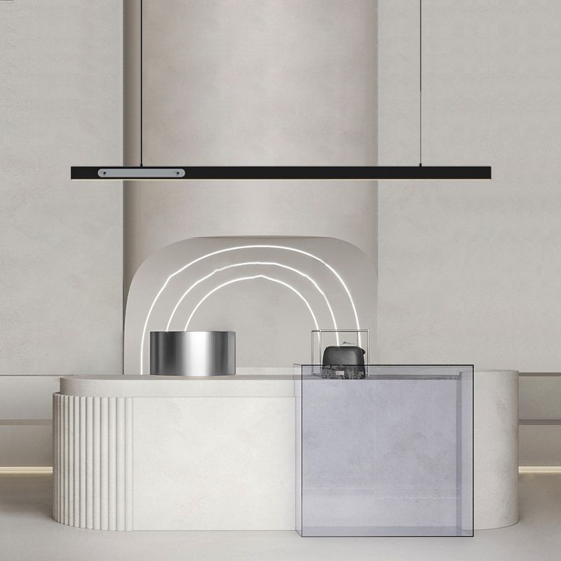 Black Metal Island Lamp Modern 1-Light Linear Restaurant Pendant Light