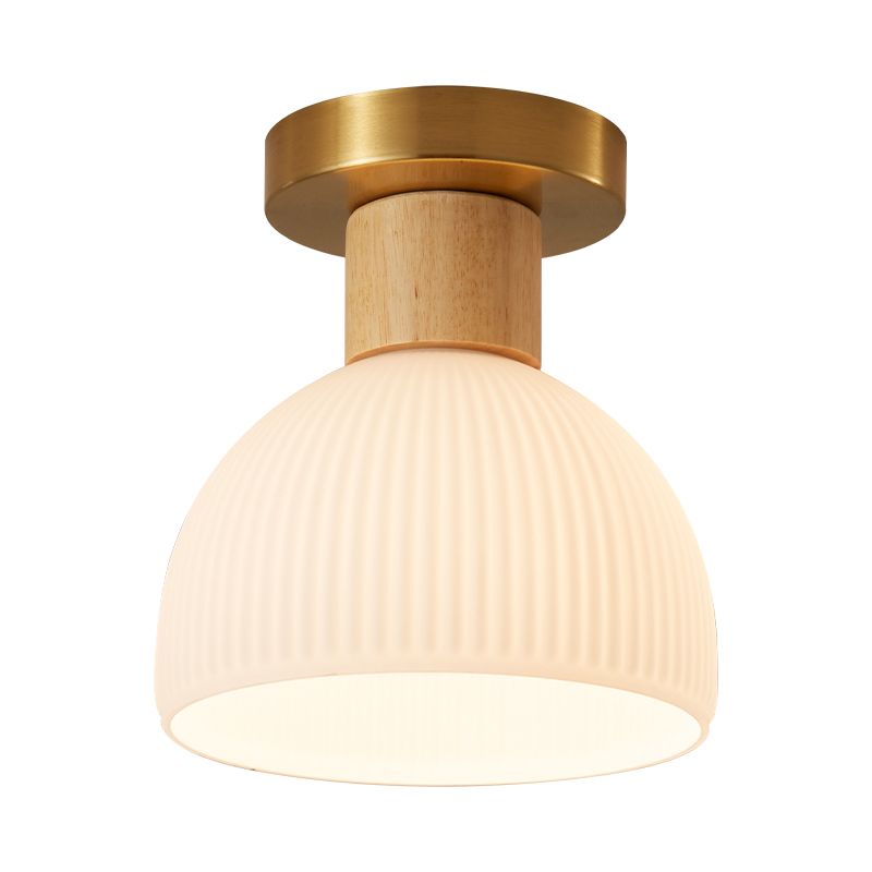 Modern Ceiling Light Wooden Flush Mount Ceiling Light Fixture with Glass Shade