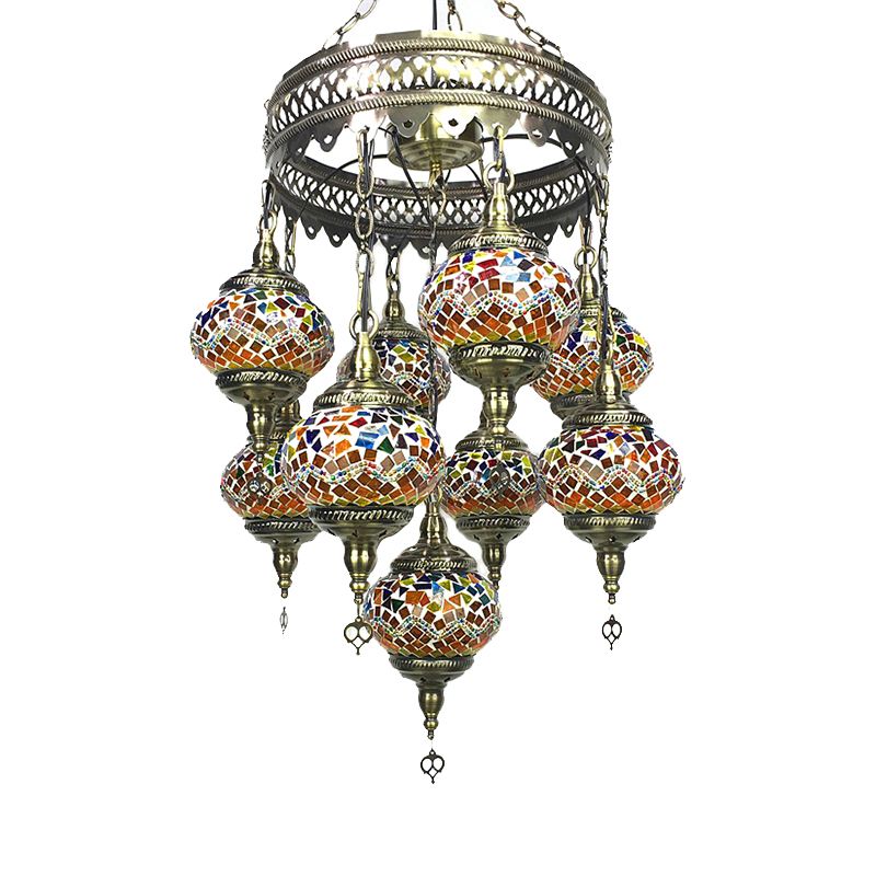 Kugel Kronleuchter leichter Retro Rot/Rosa/Orange/Wassermelone Rotglas 9 Köpfe Hängende Lampe für das Restaurant