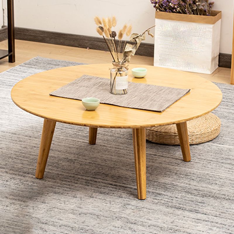 Round Wood Coffee Table Scandinavian 4 Legs Natural Cocktail Table