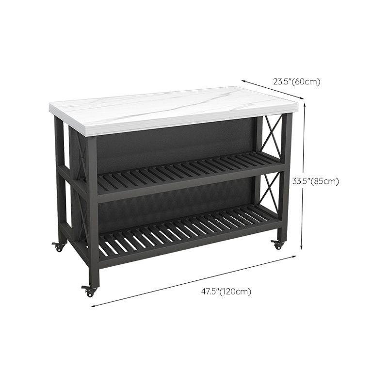 Rolling Kitchen Trolley Cart with Marble/Stone Top and Iron Base Kitchen Cart in Black