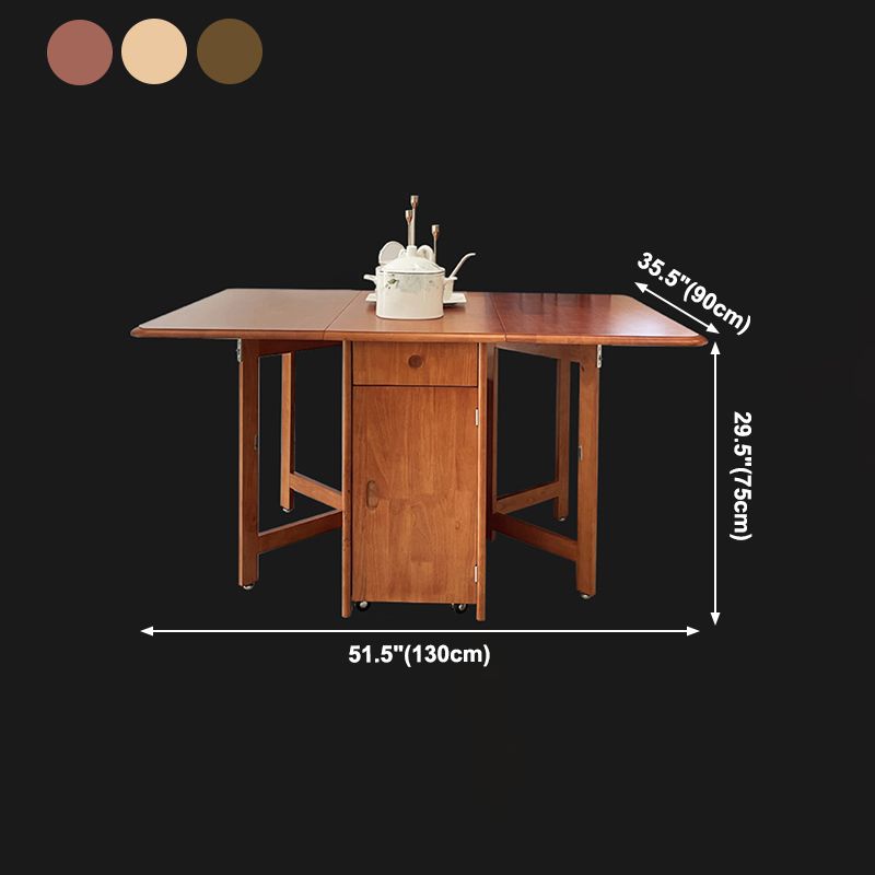 Mid-Century Modern Dining Table Rectangle Solid Wood Drop-Leaf Dining Table for Home Use