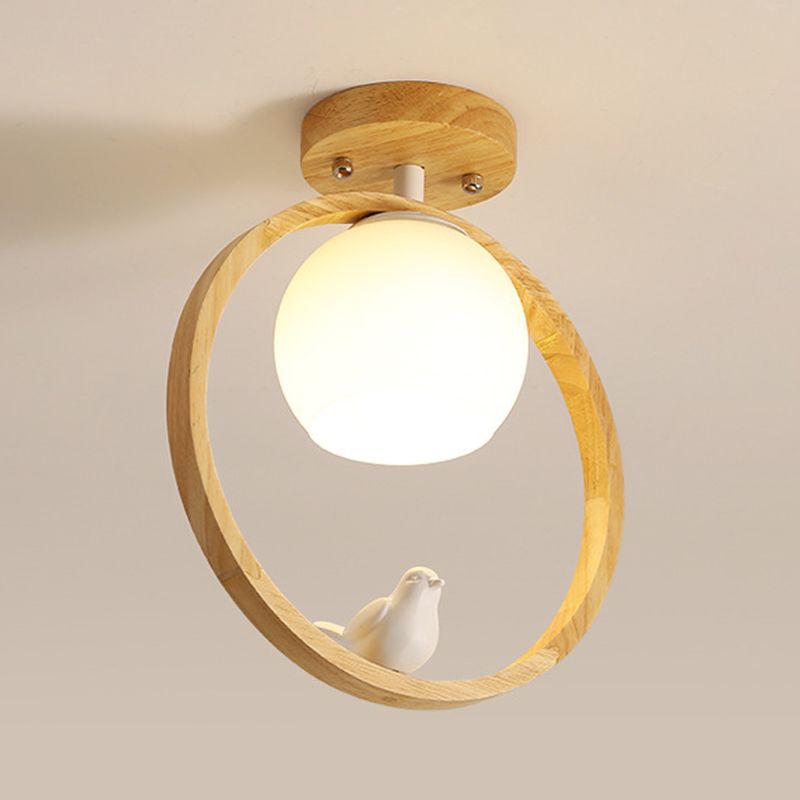 Log Color Globe da incasso in stile moderno e conciso, apparecchio da soffitto per interni in legno con paralume in vetro