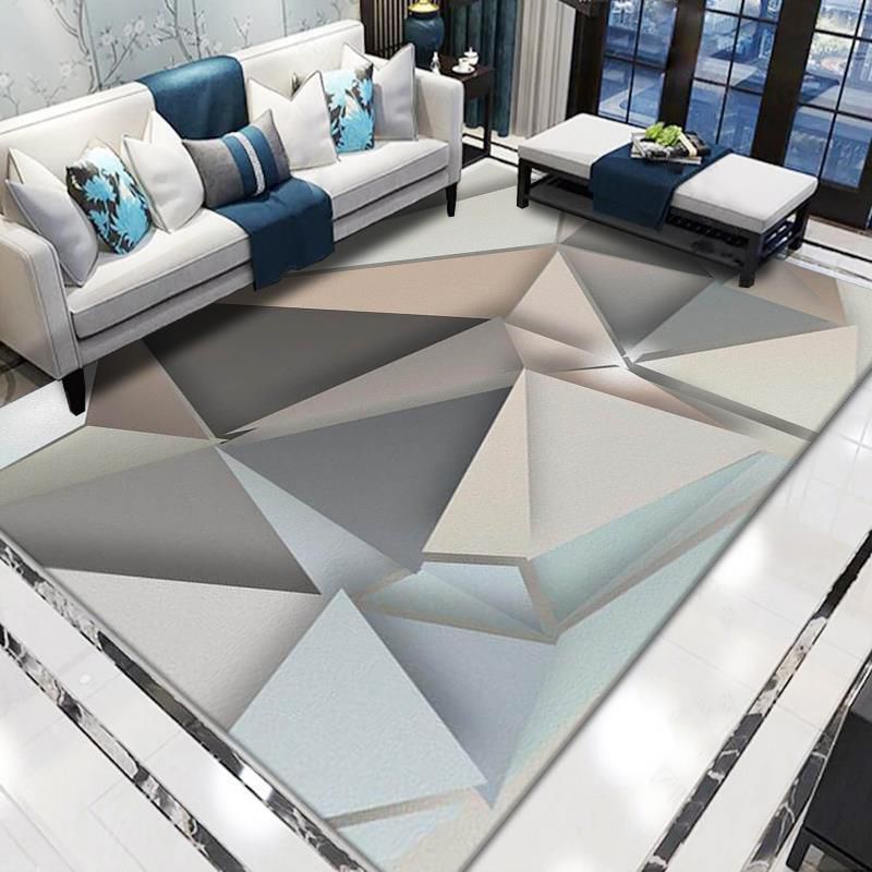 Grey Modern Area Carpet Geometric Pattern Polyester Area Rug Non-Slip Backing Rug for Home Decor