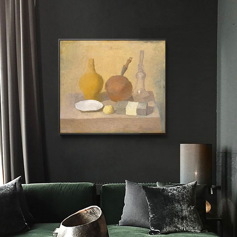 Traditional Style Painting Brown Desk and Tableware Wall Art Print, Multiple Sizes