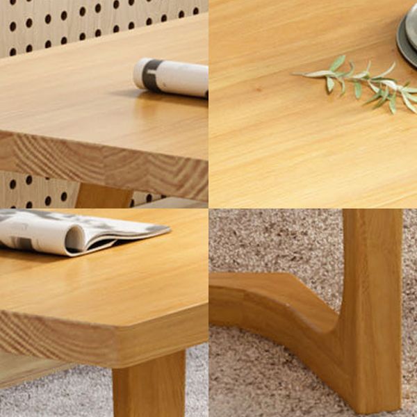 Mesa de comedor de madera sólida mesa rectangular de madera de pino con base de pedestal doble