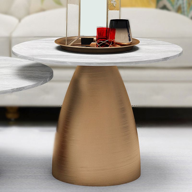 Glam Round Slate Cocktail Table Tray Top Brushed Metal Coffee Table