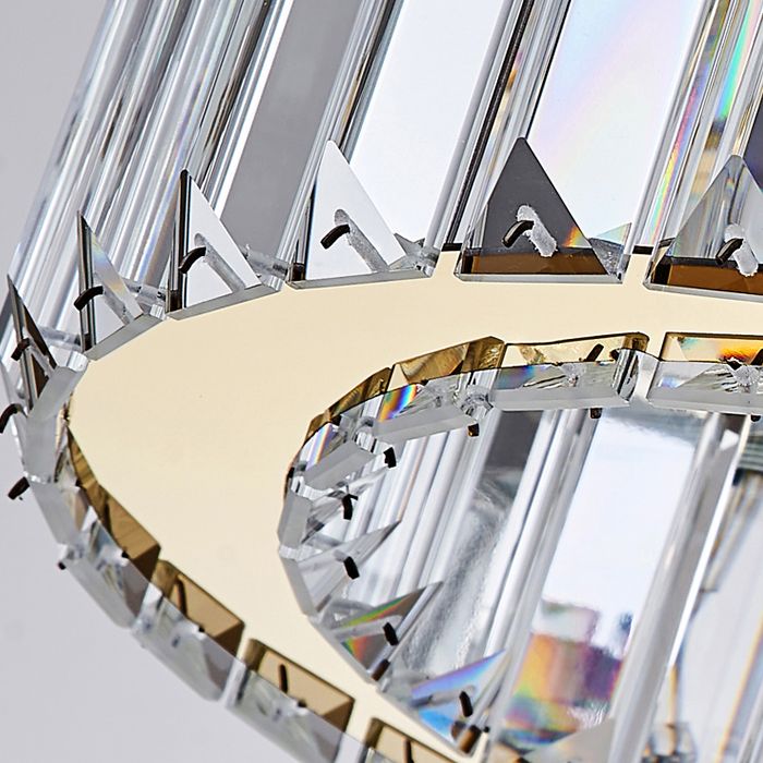 Beveled K9 Crystal Gold Pendant Light Crown Contemporary LED Ceiling Light for Bedroom