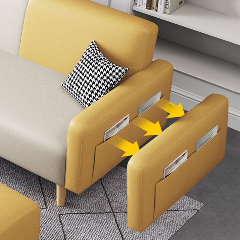 Contemporary Square Arm Sofa Couch Faux Leather/Linen Settee Couch