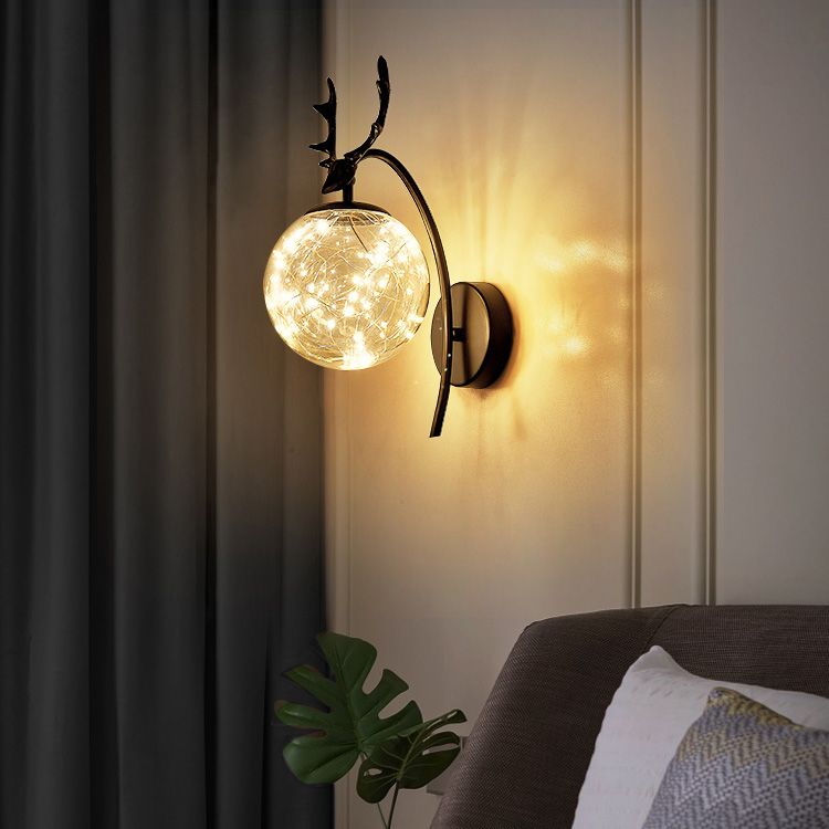 Modern Style Spherical Shape Wall Sconce Glass 1 Light Sconce Lighting for Bedside