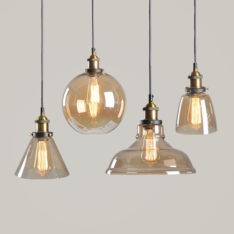 Retro Industrial 1 Lichte hangerse Amber Handgeblazen glazen koepel Pendantverlichting voor woonkamer