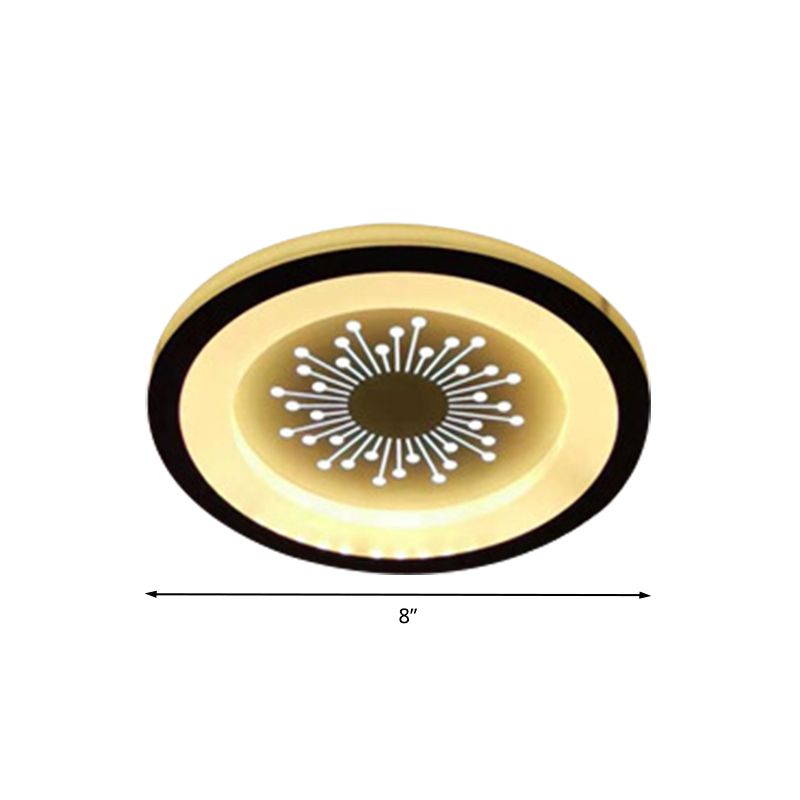 Acrylic Circular Flush Lamp Modernist LED Flush Mount Lighting in Black with Dandelion Pattern