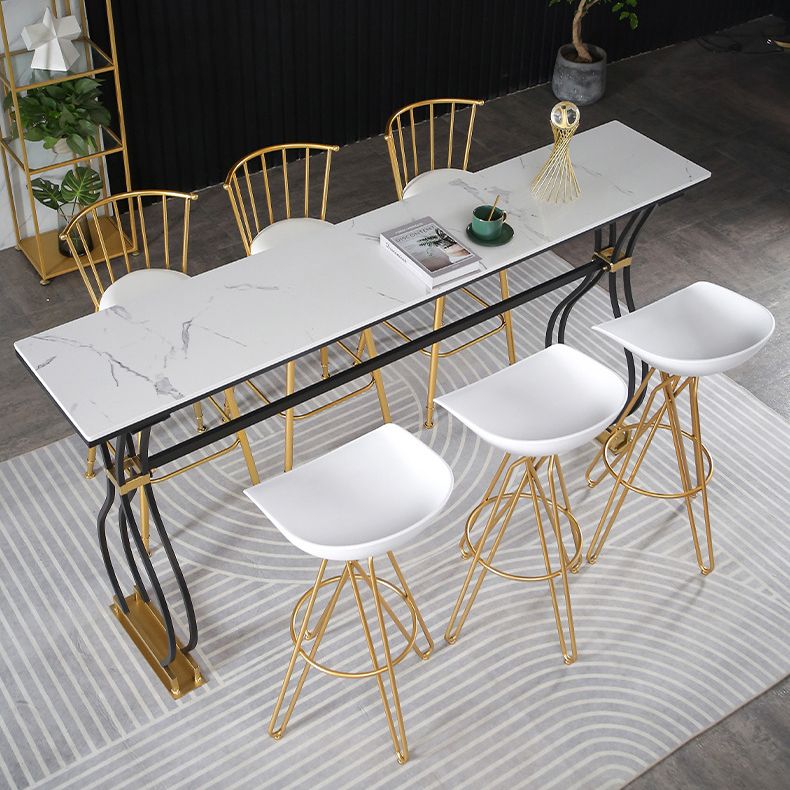 Rectangle Sintered Stone Dining Table Black and Metal Base Bar Table