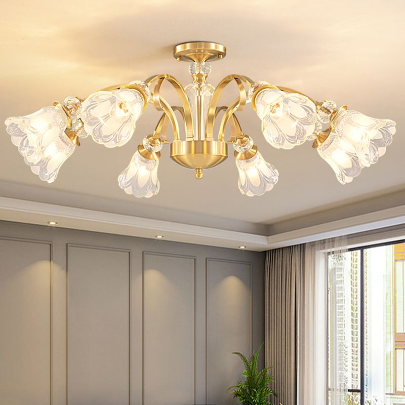 Bell Shape Crystal Flush Light Modern Style Multi Lights Flush Mount Ceiling Light in Gold