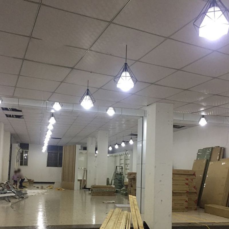 Retro Industrial Diamond Hanging Pendant Lights Metallic Hanging Light Fixture for Living Room