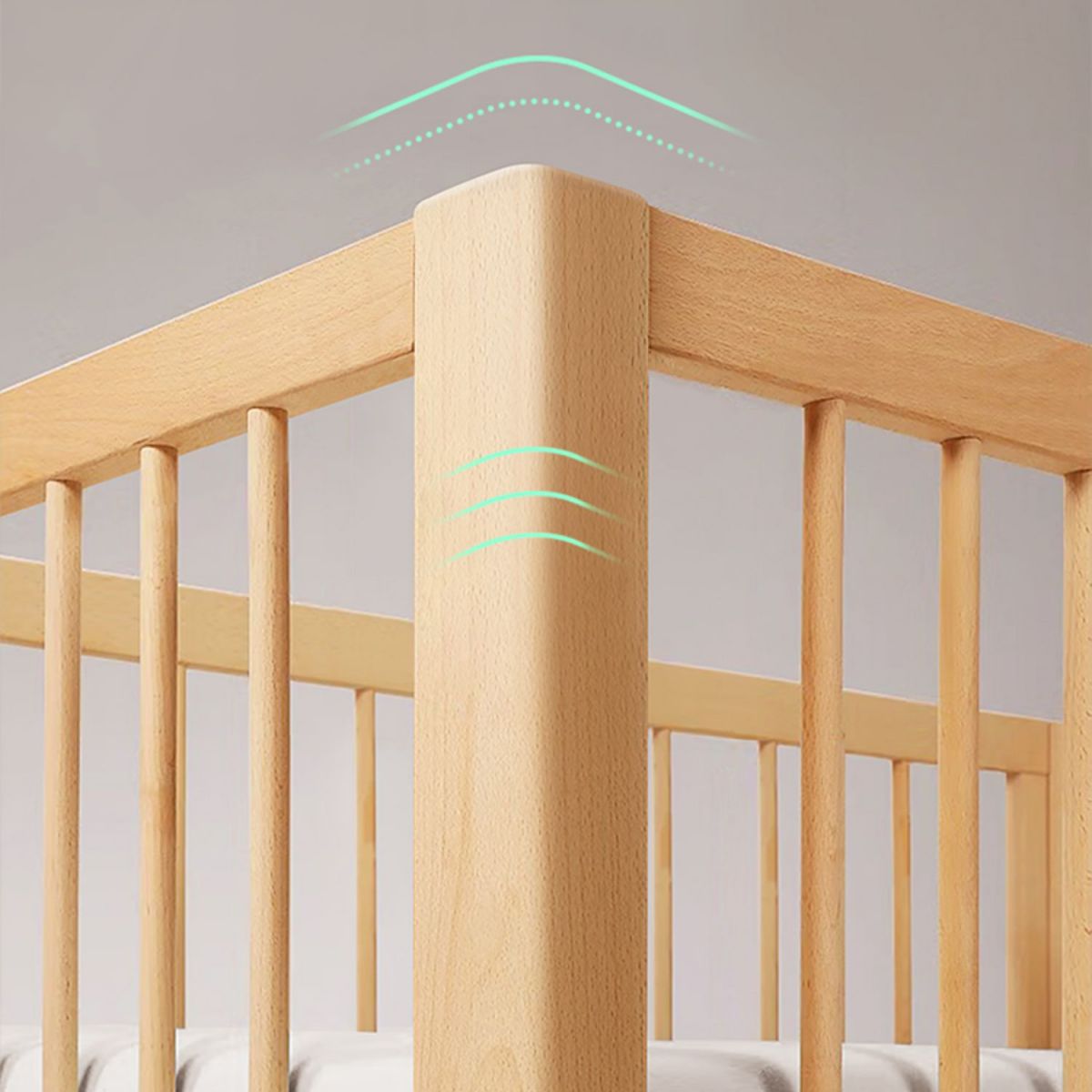 Solid Wood Contemporary Washed Nursery Bed with Guardrail for Bedroom