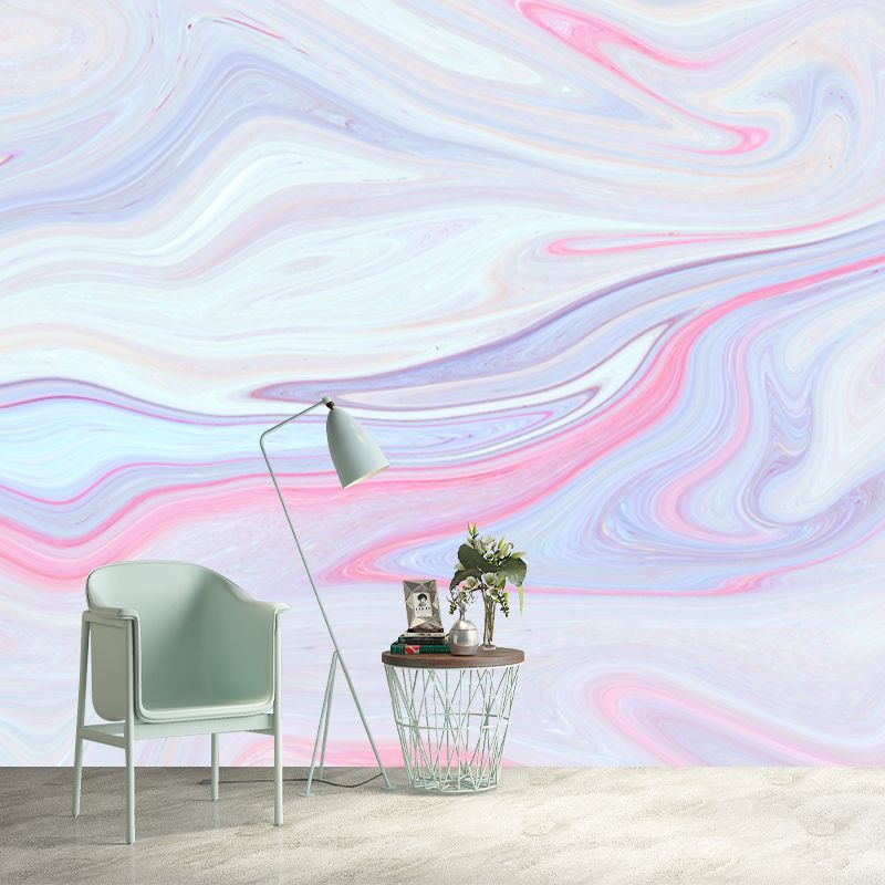 Custom Illustration Artistry Mural with Watercolor Waves Pattern in Pink for Girls Room