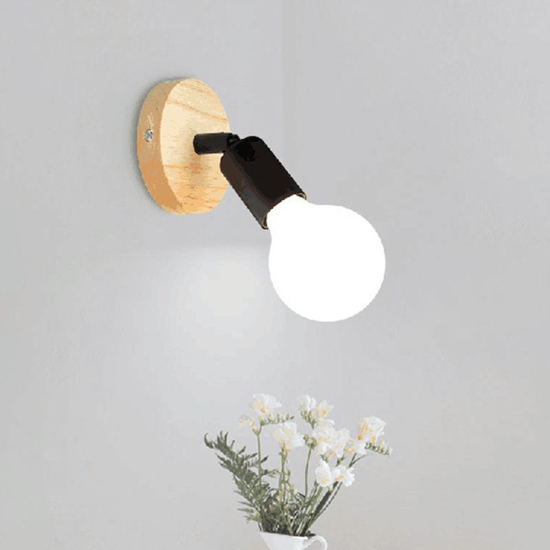Contemporary Wood Wall Light Black / White Metal Lighting for Home Foyer