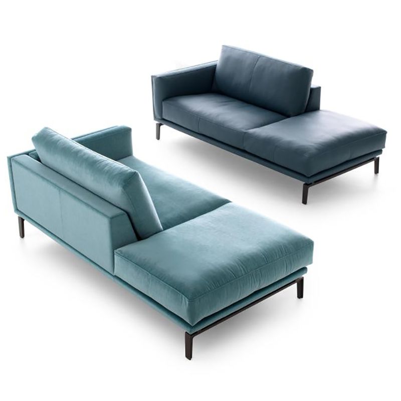 Living Room Chaise Square Arms Modern Chaise Lounge with Velvet Upholster