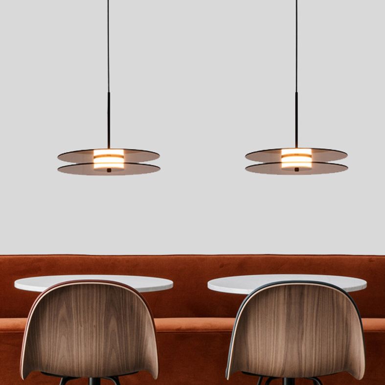 Modern One Head Hanging Light Brown Glass Disk Contemporary Down Lighting Pendant for Dinning Room