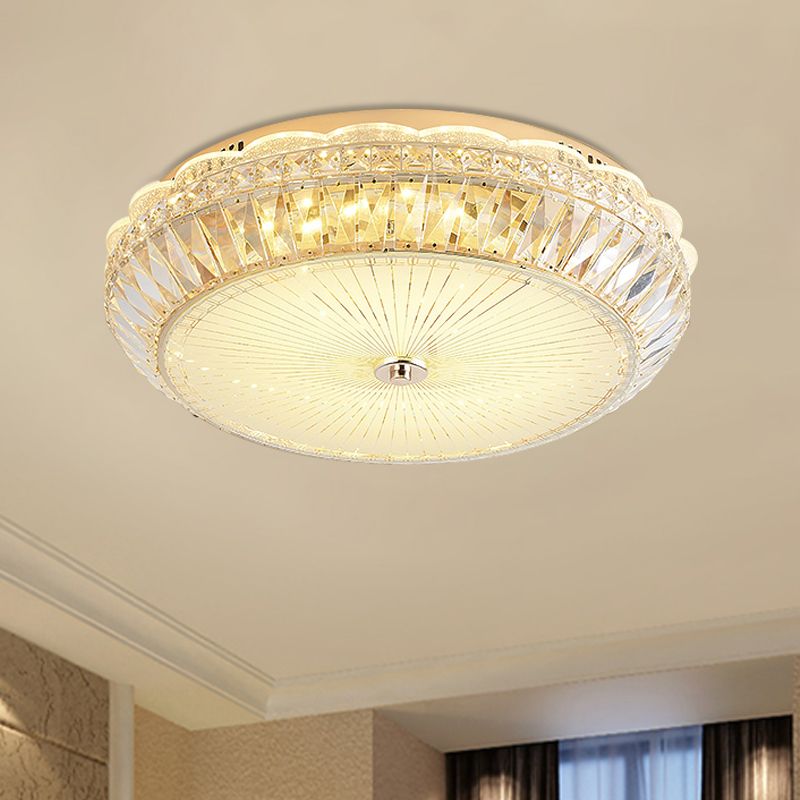 Drum Close to Ceiling Lighting Contemporary Clear Crystal Block LED Flush Mount Light in Gold for Sleeping Room