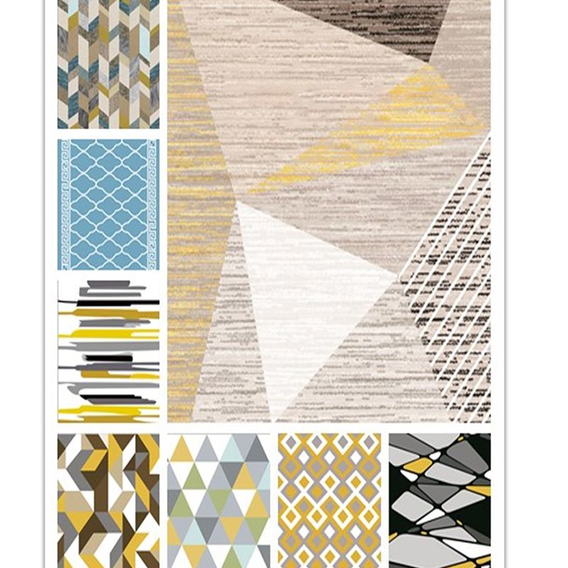 Scandinavian Living Room Rug Multi Colored Geometric Print Area Carpet Polyster Non-Slip Backing Easy Care Area Rug