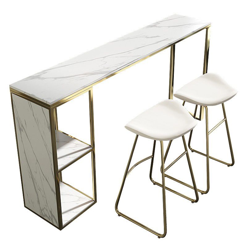 Rectangle Pub Table Faux Marble Bar Height Cocktail Table with Shelves