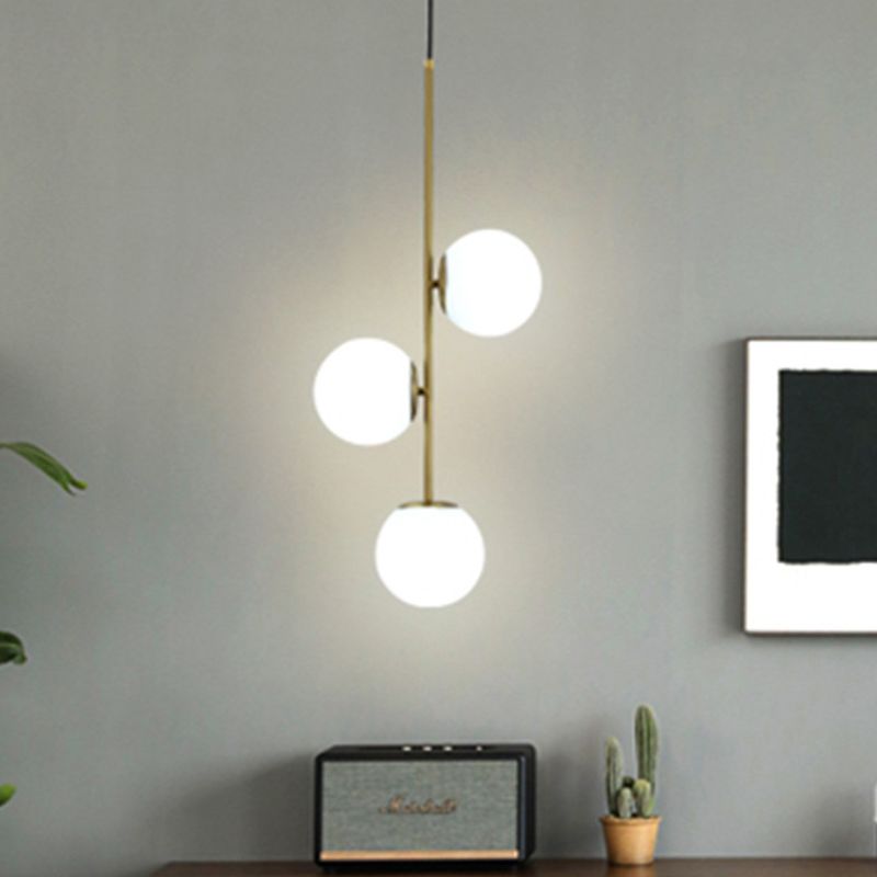 Modern Minimalist Linear Chandelier Light Fixture Spherical Frosted Glass Ceiling Chandelier in Gold