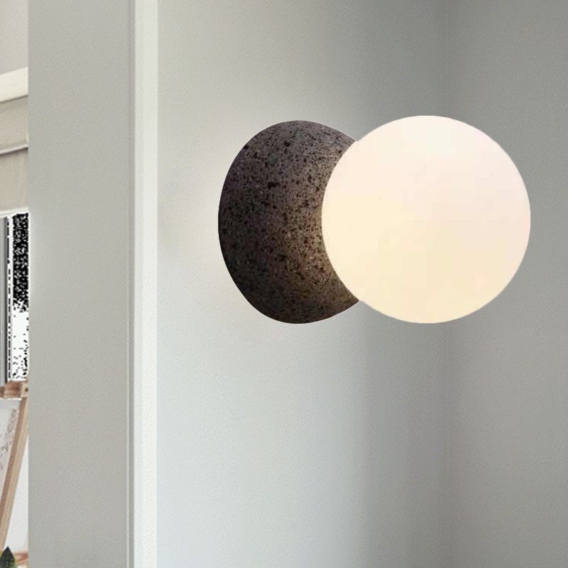 Minimalism 1 Bulb Wall Ligting Grey Spherical Sconce Light Fixture with Opal Glass Shade