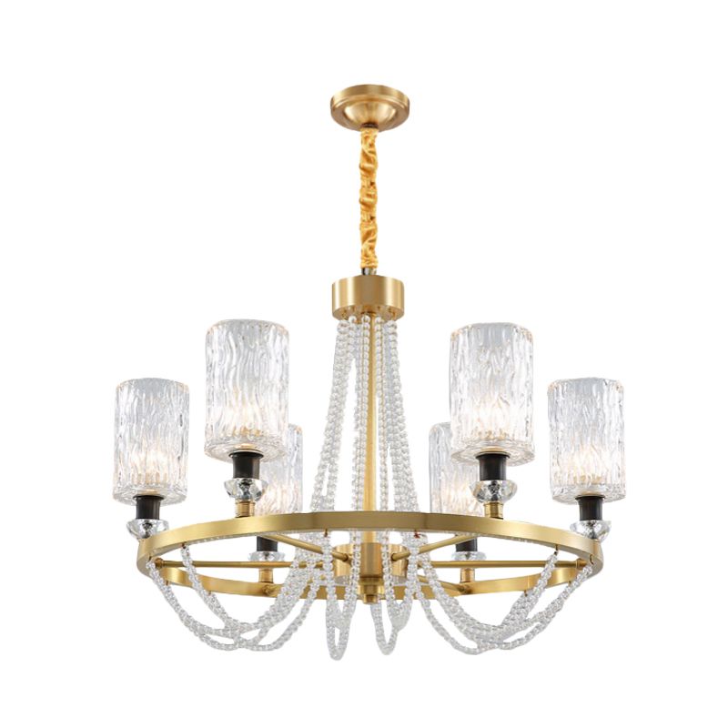 6-head cilinder kroonluchter lamp postmodern goud golvend kristal hangend plafondlicht