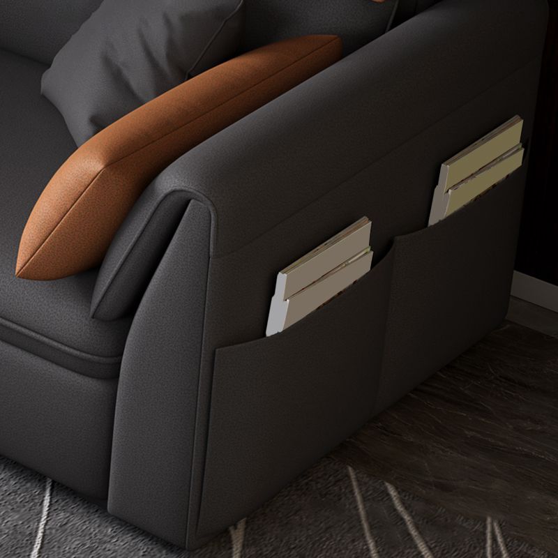 Adjustable Faux Leather Flared Arm Sectional with Storage for Living Room