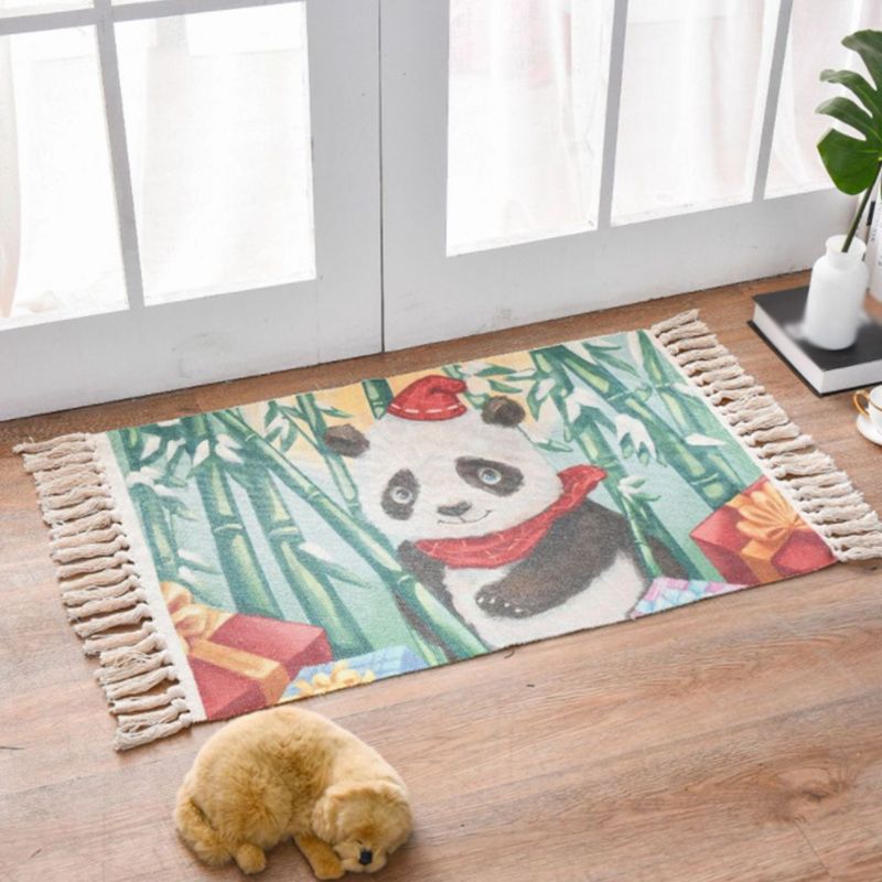 Green Modern Carpet Cotton Panda Carpet Non-Slip Backing Carpet for Living Room