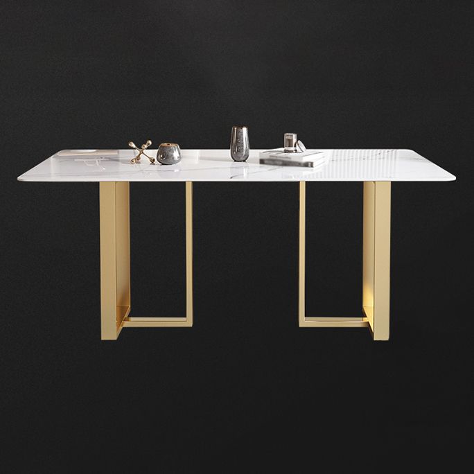 Mesa de comedor rectangular contemporánea de metal mesa de piedra sinterizada para comedor para comedor