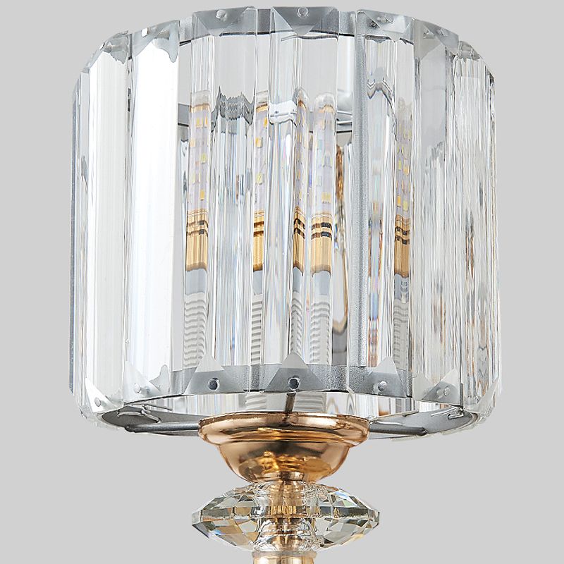 1/2 Lights Cylinder Sconce Light with Clear Crystal Shade Modern Flush Mount Wall Sconce in Silver Finish