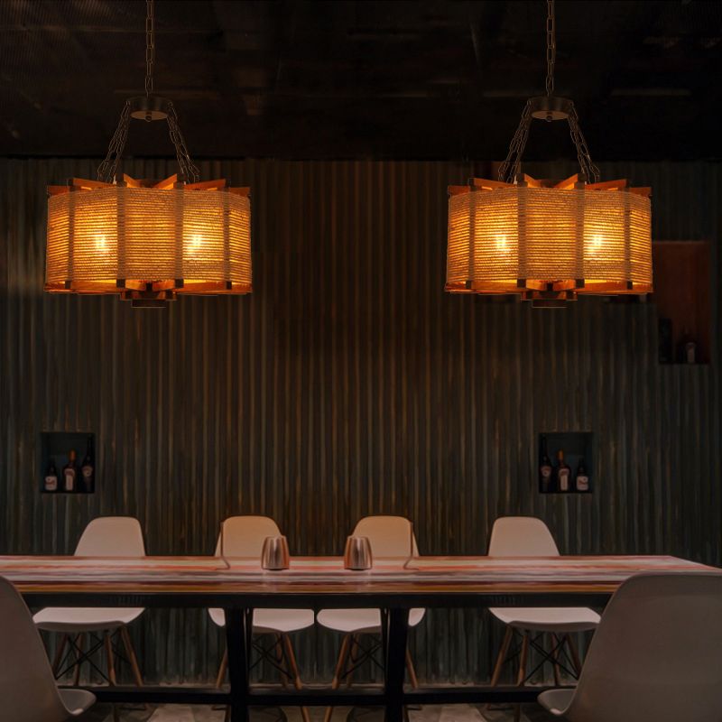 Industrial Hanging Pendant Retro Wood Light Hotel Foyer Light