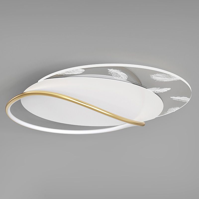 Lámpara de techo de hierro forjado con plumas de estilo conciso y moderno, montaje semiempotrado LED geométrico blanco para dormitorio