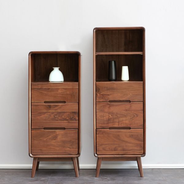 Modern Living Room Curio Cabinet Solid Wood with Open Storage