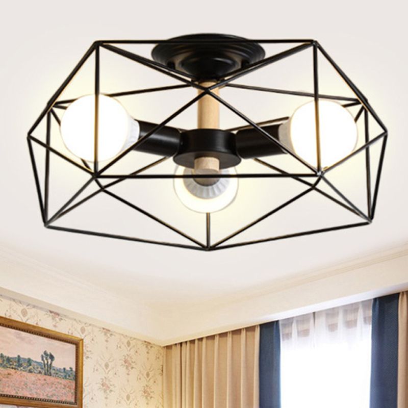 Geometrische semi-inbouw moderne metalen 3/4/5-lichts wit/zwart/goud semi-inbouwlamp met draadkooikap