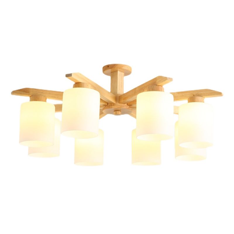 Plafonnier semi-encastré cylindrique en bois de style simple pour salon, beige